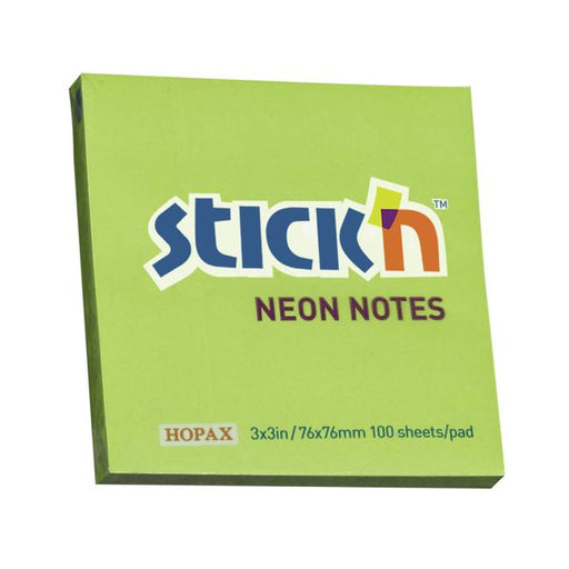Stick’n Note 76x76mm 100 Sheet Neon Green-Marston Moor