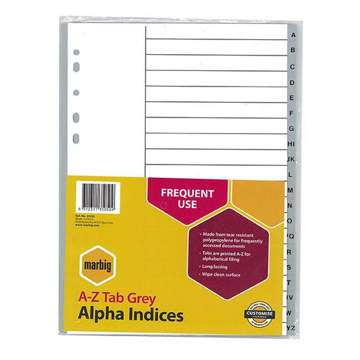 Marbig indices & dividers a-z tab pp a4 grey-Marston Moor