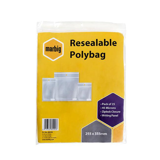 Marbig resealable polybags 255mmx355mm writing panel pk25-Marston Moor