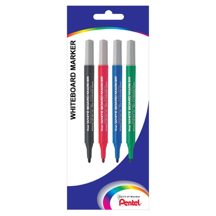 Pentel Whiteboard Marker Small Barrel Mw5S 1.3Mm Assorted Pack 4 H/S