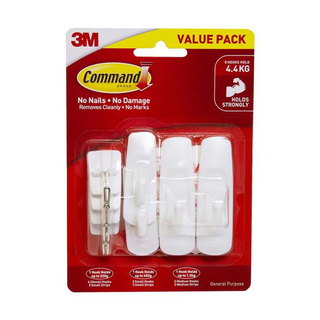 Command Hook 17012-8 Assorted White, Value Pack of 8