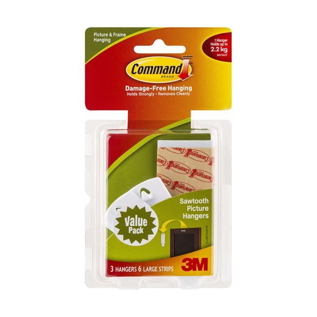 Command Picture Hanger 17042 Large White Sawtooth Pk/3