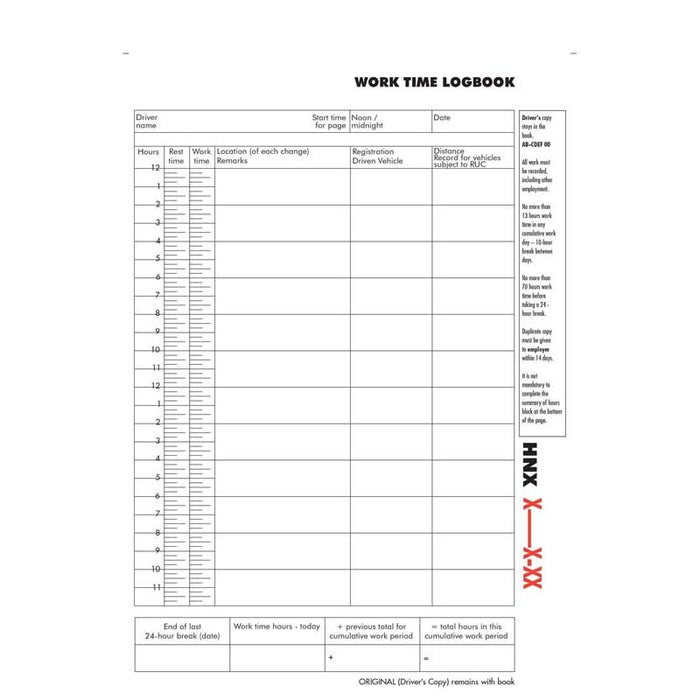 Collins Log Book Work Time A5 Triplicate