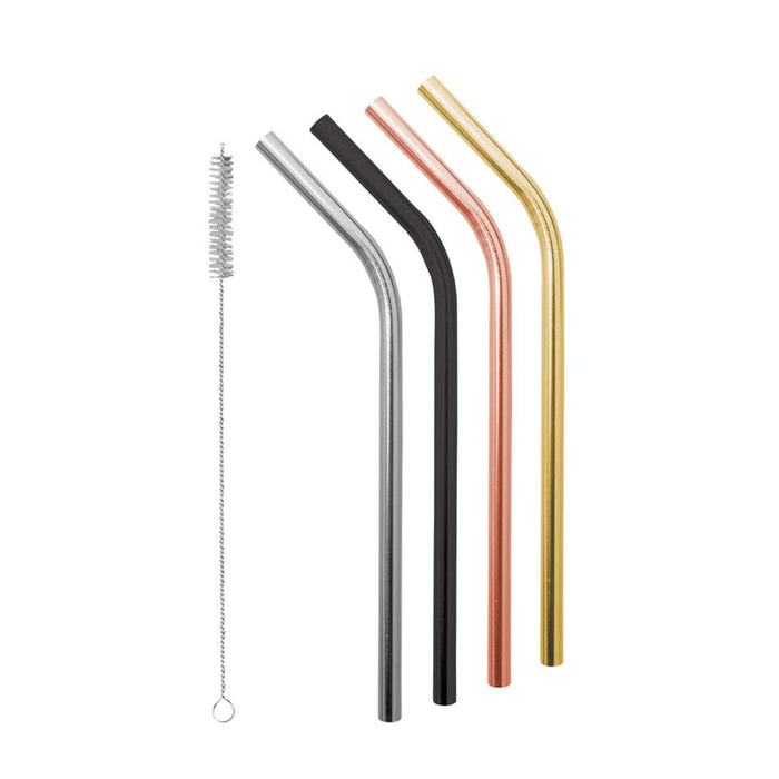 Avanti Smoothie Stainless Steel Straws With Cleaning Brush - Precious Metals - Set Of 4 1