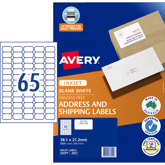 Avery Label J8651-50 Inkjet 50 Sheets