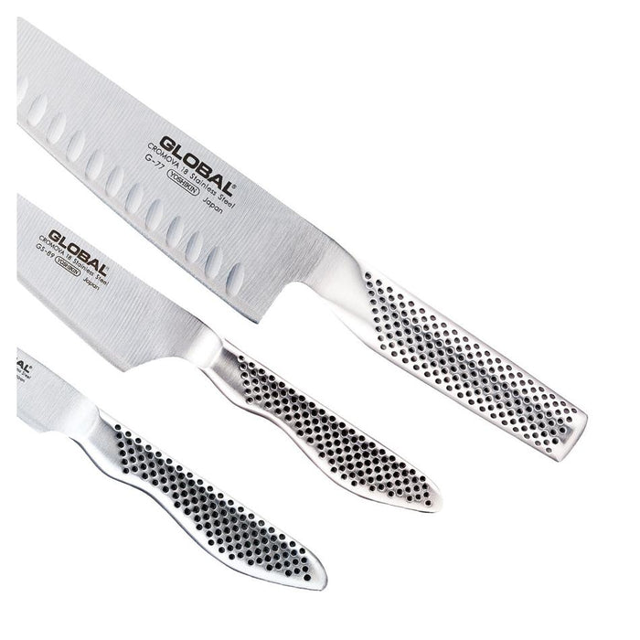 Global Classic 3 Piece Knife Set With Fluted Cooks Knife 79630 2