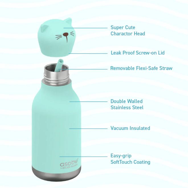 Asobu Bestie Cat Twin Wall Insulated Bottle 460ml Teal