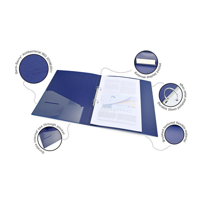Acme Rapesco Germ-Savvy Antibacterial A4 PP Ring Binder 2/35 Blue 999010_4