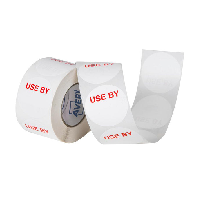 Avery 500 Round Use By Labels 40mm White Red 1002520_1