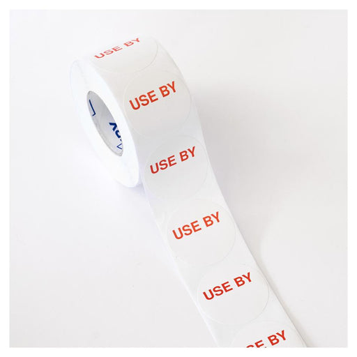 Avery 500 Round Use By Labels 40mm White Red 1002520_2
