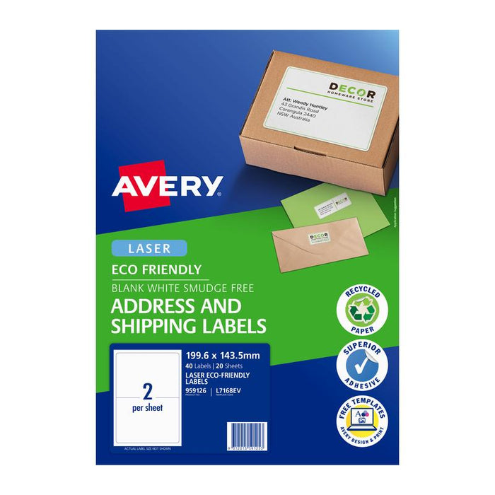Avery Eco-Friendly Address Labels 199x143mm 20 Sheets L7168EV_1