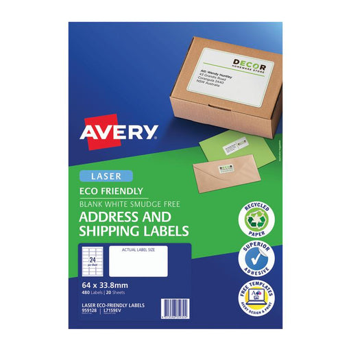 Avery Eco-Friendly Address Labels 64x33.8mm 24-Up, 20 Sheets_1
