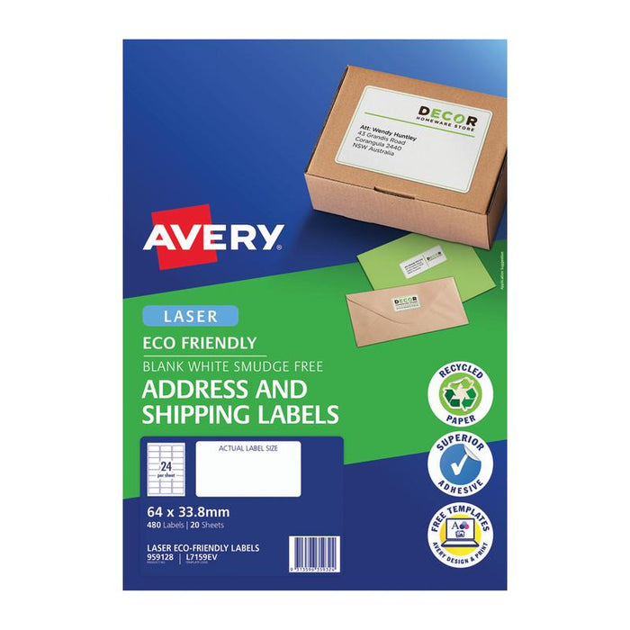 Avery Eco-Friendly Address Labels 64x33.8mm 24-Up, 20 Sheets_1