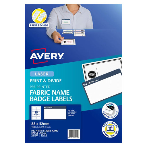 Avery Fabric Print Name Badges 88x52mm 150 Labels L7428_1