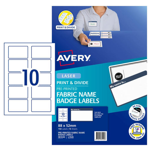 Avery Fabric Print Name Badges 88x52mm 150 Labels L7428_2