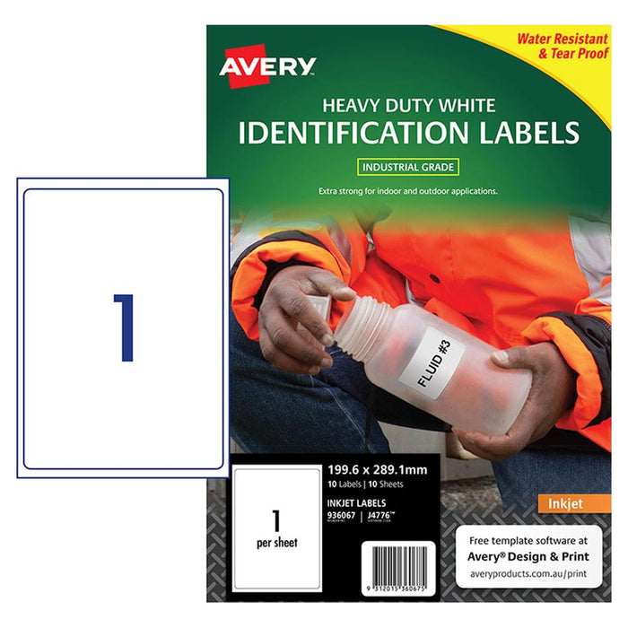 Avery Heavy Duty ID Labels 199.6x289.1mm 10 Sheets J4776_2