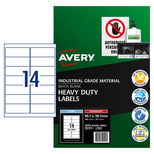 Avery Heavy Duty Laser Labels 99x38mm 10 Sheets L7063_2