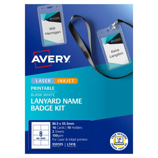 Avery Lanyard Name Badge Kit L7418 - 10 Sheets, 100 Badges_1
