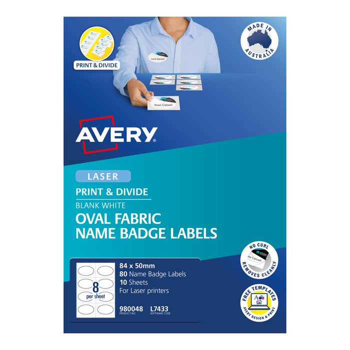 Avery Oval Fabric Name Badge Labels 84x50mm 1000708, 10 Sheets_1