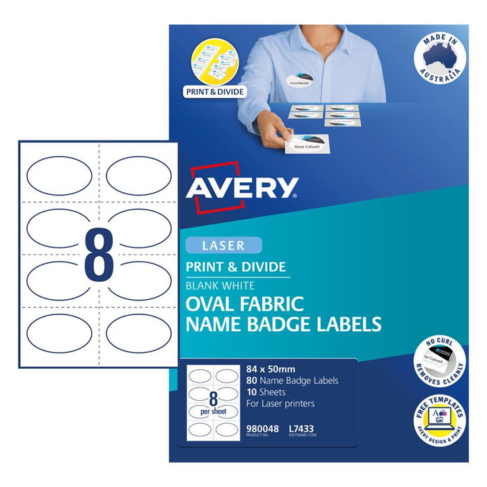 Avery Oval Fabric Name Badge Labels 84x50mm 1000708, 10 Sheets_2