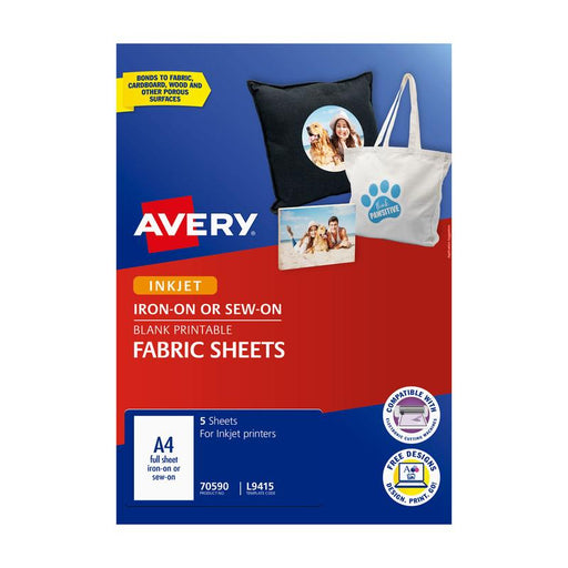 Avery Printable Fabric Sheets A4 1up 5 Sheets L9415 238962_1