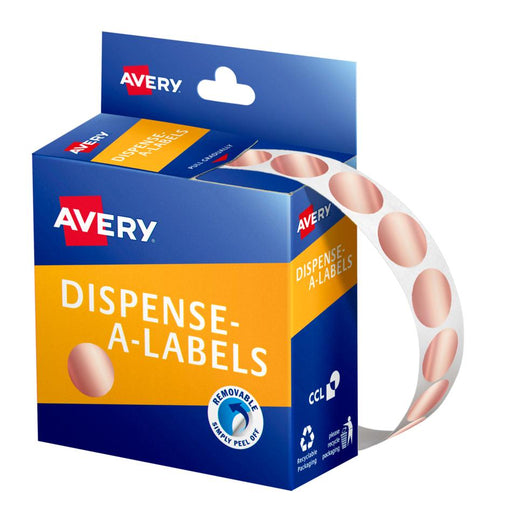 Avery Rose Gold Circle Labels 14mm 500 Pack Dispenser_1