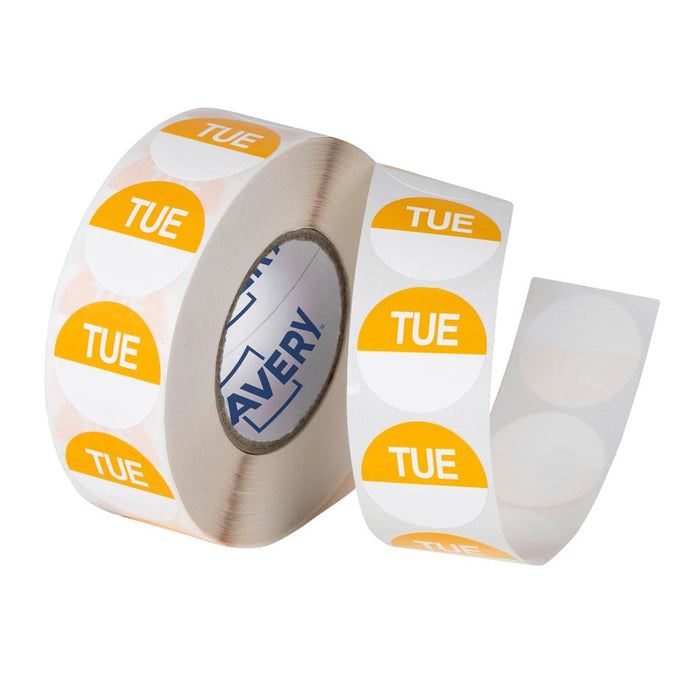 Avery Round Day Labels 24mm Yellow White 1000 Roll 1002514_1