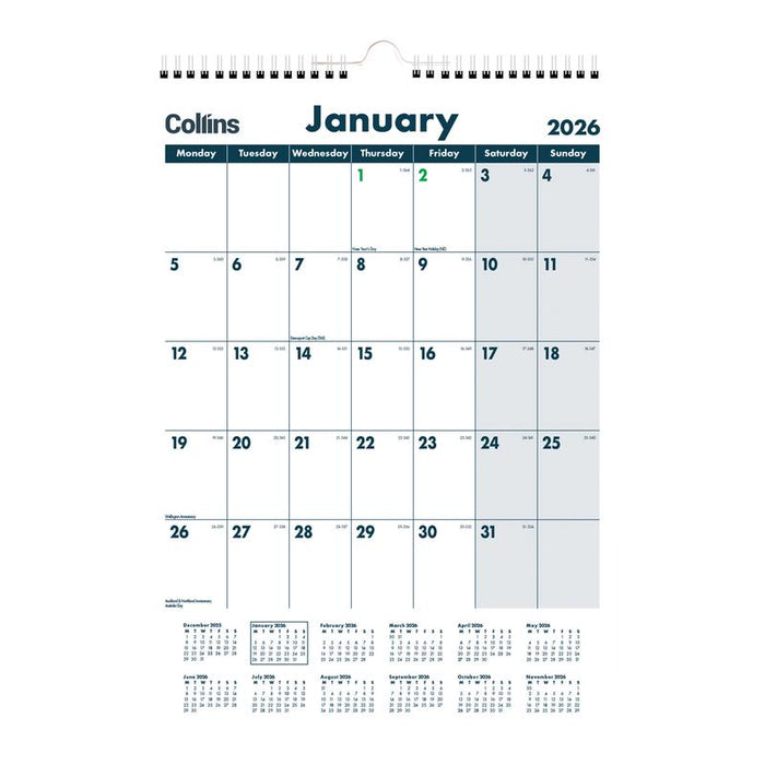 Collins A3 Month View Laminated Calendar Wiro Bound 441052_2