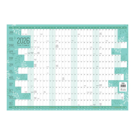 Collins A3 Unlaminated Wall Planner Even Year 150645_1