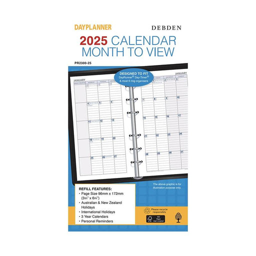 Debden Personal Dayplanner Refill 2025 Month to View CDPR230025_1