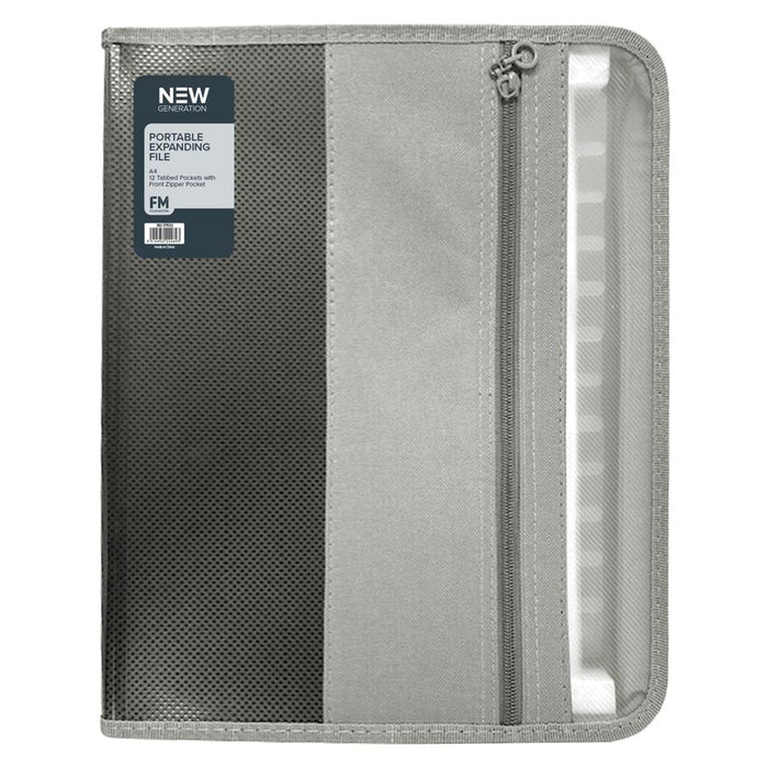 FM A4 Zippered Expanding File 13 Pocket Gunmetal Black_1