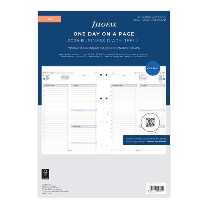 Filofax A4 Classic Day Per Page Refill 2026 1001681_1