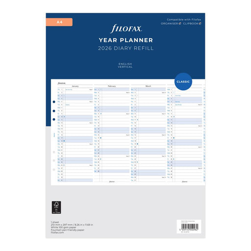 Filofax A4 Vertical Year Planner 2026 100gsm Refill_1
