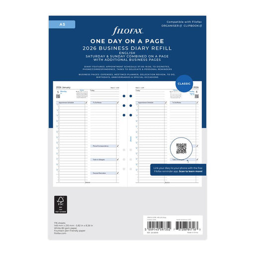 Filofax A5 2026 Business Day Per Page Refill 1001676_1