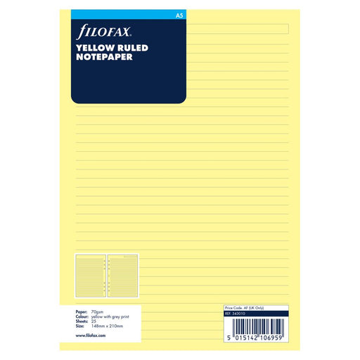 Filofax A5 Ruled Notepaper Refill - Yellow 100 Sheets F343010_1
