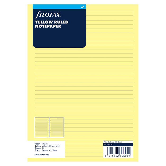 Filofax A5 Ruled Notepaper Refill - Yellow 100 Sheets F343010_1