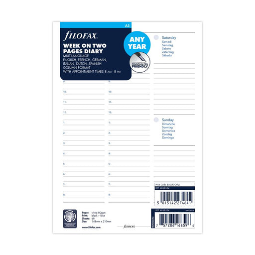 Filofax A5 Week to View Refill Diary Any Year FAY68514_1