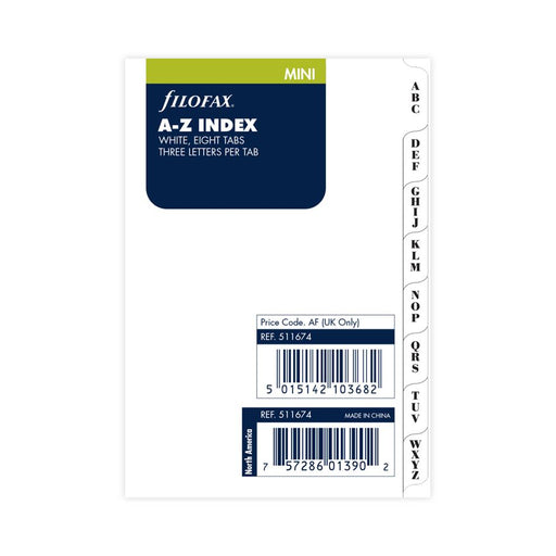 Filofax Mini A-Z Organiser Refill Index Tabs White F511674_1