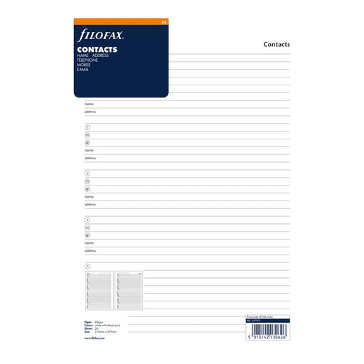 Filofax Organiser Refill Contacts A4 White F257075_1