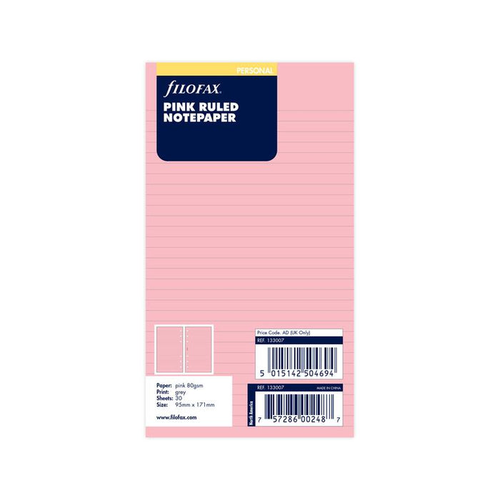 Filofax Organiser Refill Personal Notepaper Ruled Pink F133007_1