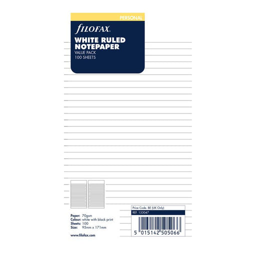 Filofax Organiser Refill Personal Notepaper Value Pack Ruled White F133047_1