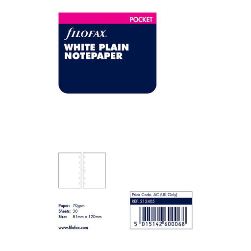 Filofax Organiser Refill Pocket Notepaper Plain White F212405_1