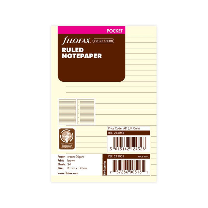 Filofax Organiser Refill Pocket Notepaper Ruled Cotton Cream F213053_1