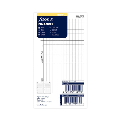 Filofax Personal Finance Organiser Refill F130618 - 20 Sheets_1