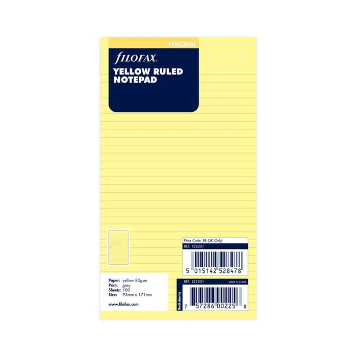 Filofax Personal Notepad Refill Yellow Ruled 100 Sheets F132201_1