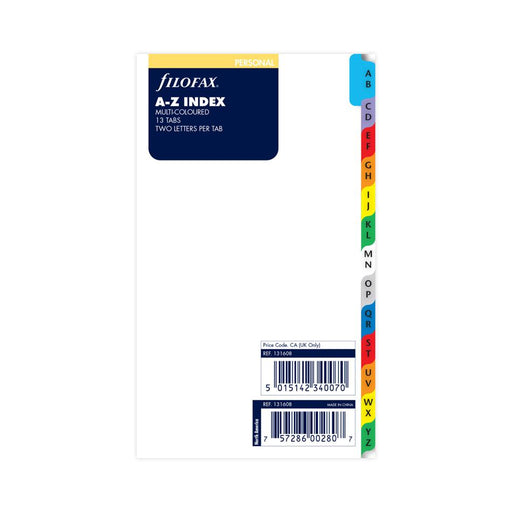 Filofax Personal Organiser A-Z Index Refill Multi-Coloured_1