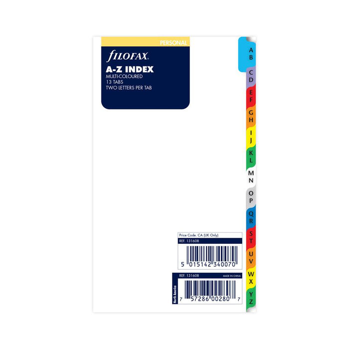 Filofax Personal Organiser A-Z Index Refill Multi-Coloured_1