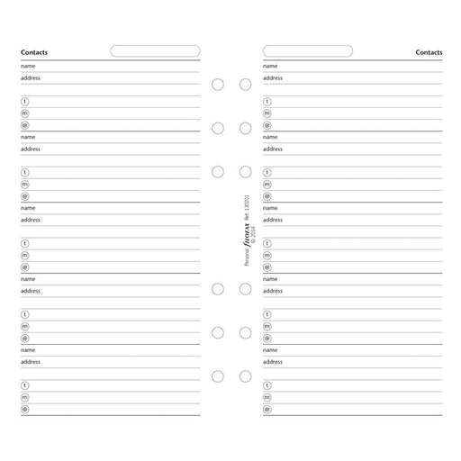 Filofax Personal Organiser Refill Contacts F130201, 20 Sheets_2