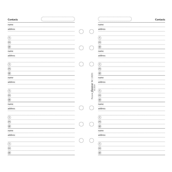 Filofax Personal Organiser Refill Contacts F130201, 20 Sheets_2