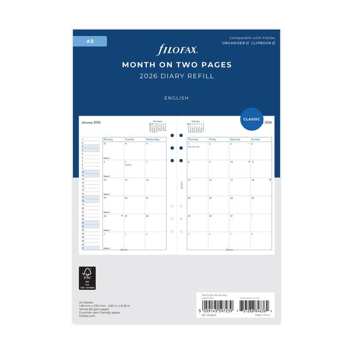 Filofax Refill Classic Month To View A5 2026 1001674_1